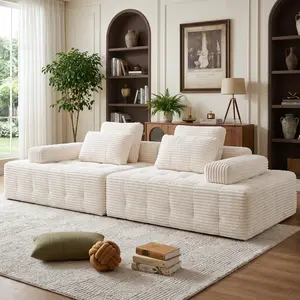 2-Pack Corduroy Cloud Modular Sectional Sofa, Vacuum Compressed Roll Pack Sofa in Box, Frameless Pet Friendly Reconfigurable Boneless Loveseat, No Assembly Space Saving Couch for Small Living Room Apartment, Free Gifts Included