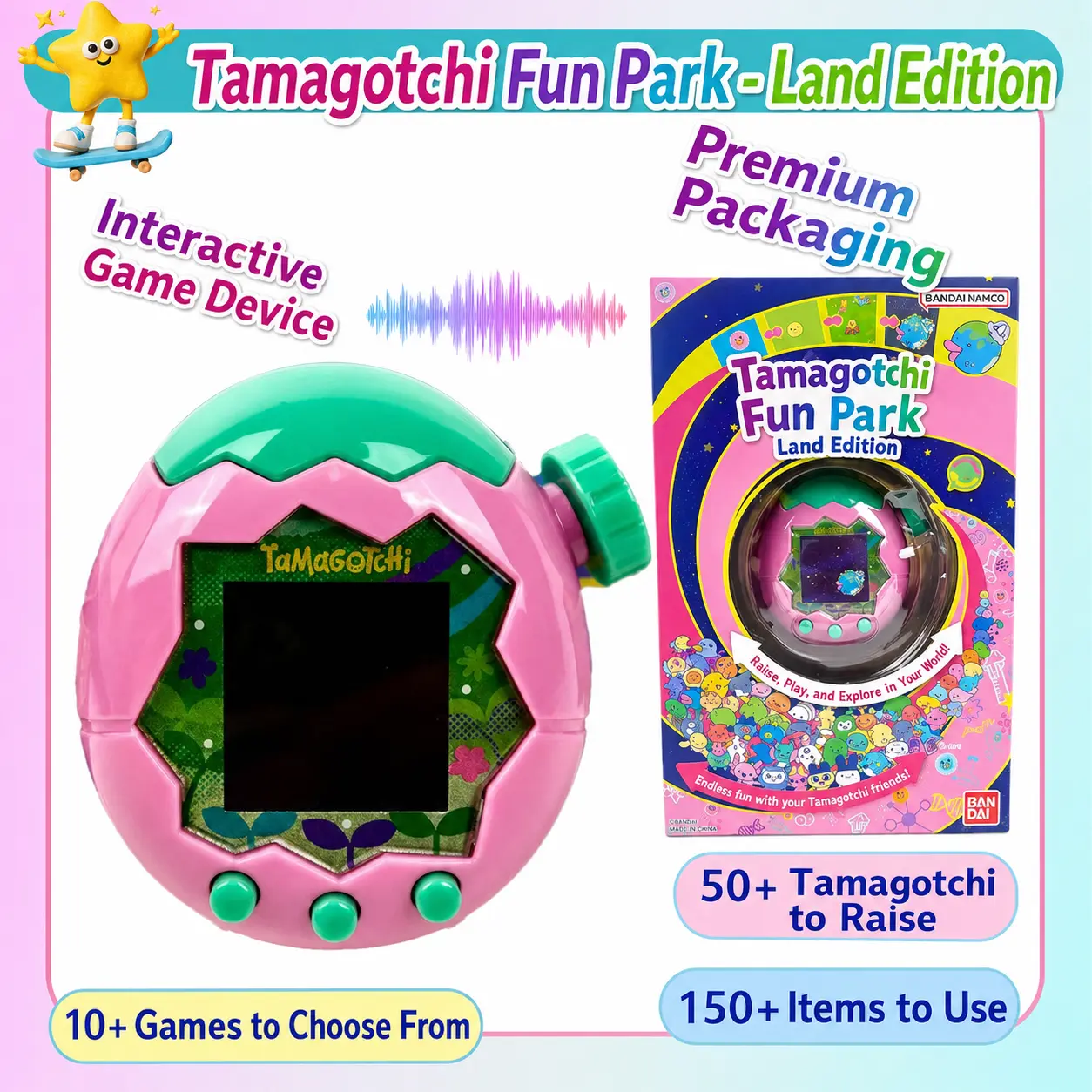 Tamagotchi Electronic Pet Machine - Happy Park Series with Sky, Land, Ocean, Forest Themes, Classic Interactive Gameplay, Portable Pocket Toy, Collectible Gift for Kids & Teens, Back To School Electronic Pet Toy