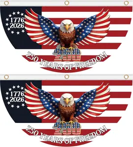 2PCS 250th Anniversary USA Bunting Flag 4x2 FT 1776-2026th Birthday American Fan Flags 250 Years of Freedom Flag Patriotic Eagle Banner 4th of July Decorations Independence Day Patriotic Memorial Day