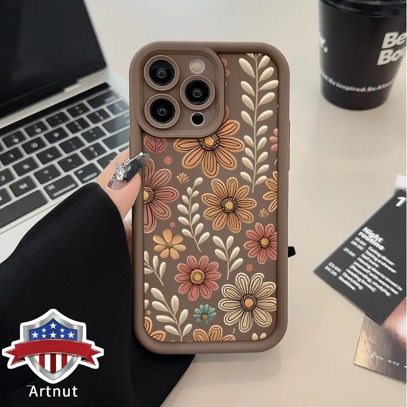 Flower Pattern Protective Soft Silicone Cellphone Case, Drop Protection Shockproof Casing for iPhone 17, 16 Pro Max, 15 Plus, 14, 13, 12, 11, Air, XS, XR - Mobile Phone Accessories