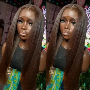 Chocolate Brown Straight Synthetic Lace Front Wig Heat Resistant, Glueless & Pre-Plucked for Black Women Wear & Go Synthetic Wig for Beginners Natural Hairline