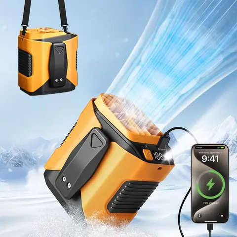 PADOX Multifunction Rechargeable Powerful Turbo Fan - 5000mAh Power Bank, 10-Speed Airflow, LED Light, Up to 8H Runtime, Hands-Free Waist Clip Belt, Camping Gift Option for Him, Mini Portable USB Mobile Fan, #SummerWins #DealsForYouDays, Multifunction Rec