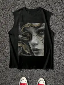 Men's Medusa Snake Graphic Tank Top, Dark Greek Mythology Sleeveless Tee, Gothic Aesthetic Sporty Muscle Shirt, Edgy Print for Gym, Streetwear & Summer Outfits, Trending 2026 Cool Casual Top for Mythology Enthusiasts