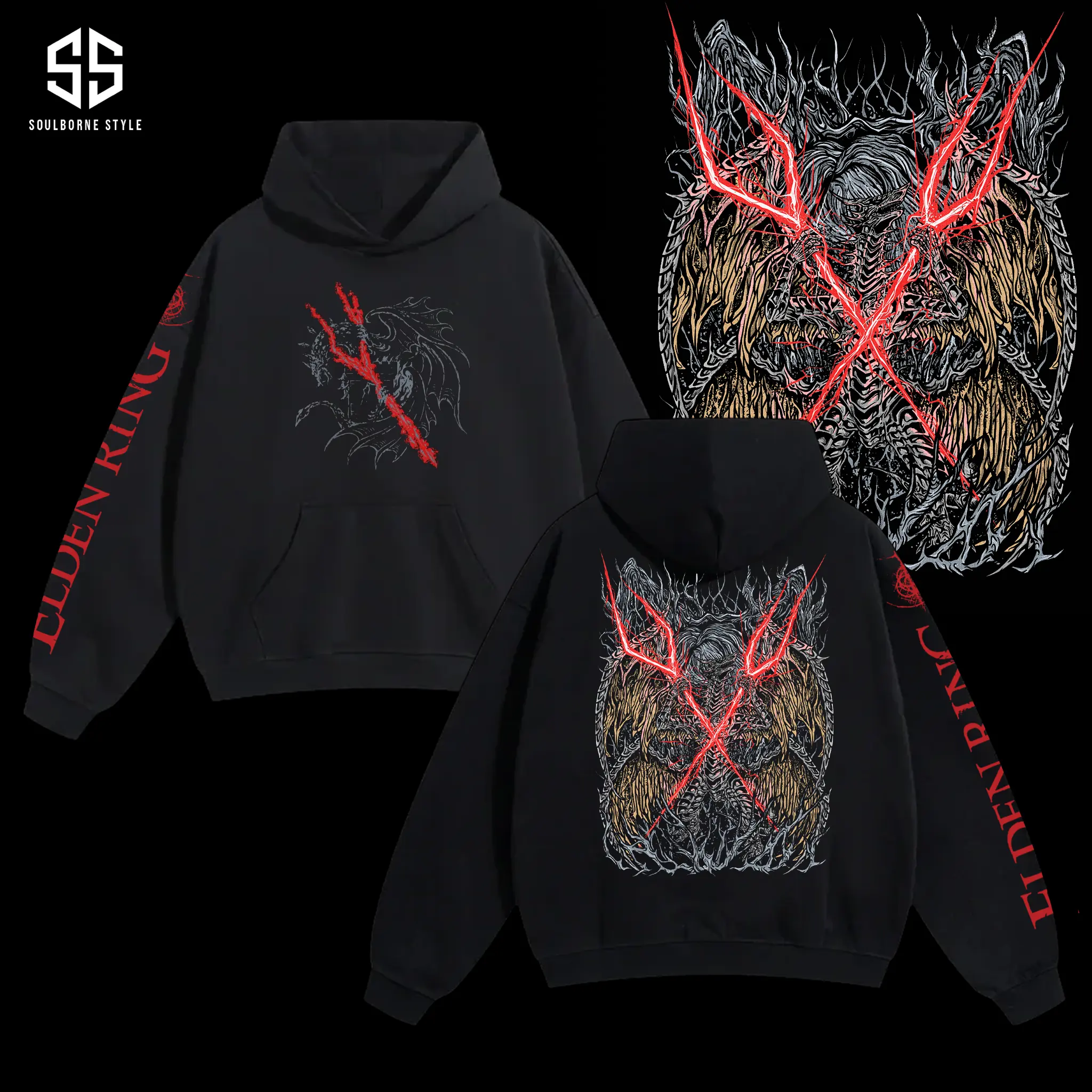 [Soulsborne Style] Vintage Grim Style Lichdragon Fortissax 2.0 - Elden Ring Unisex Hoodie, Soulsborne Gaming Apparel, Game Shirt, Video Game Clothes, Boy Merch, Gift For Him, Gift For Her, Soulslike Streetwear