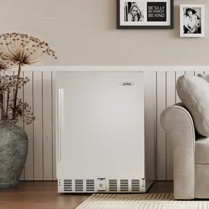 Sunvivi Outdoor & Indoor Beverage Refrigerator, 24 Inch Stainless Steel Under Counter Drink Fridge, Silver Weatherproof Can Cooler Wine Chiller with Lock for Kitchen, Office, Patio, Bar, Home