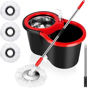 Spin Mop and Bucket with Wringer Set, 360° Spinning Mop Bucket System with 3 Microfiber Mop Replacement Heads and 61" Stainless Steel Adjustable Handle for Floor Cleaning (20QT)