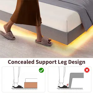 Garvee Floating Platform Bed Frame with Smart LED Lights, Storage Headboard, Built-in Charging Hub, Upholstered Button Tufted Design, No Box Spring Required, Available in King, Queen, Full Sizes, Easy Assembly, Multiple Colors
