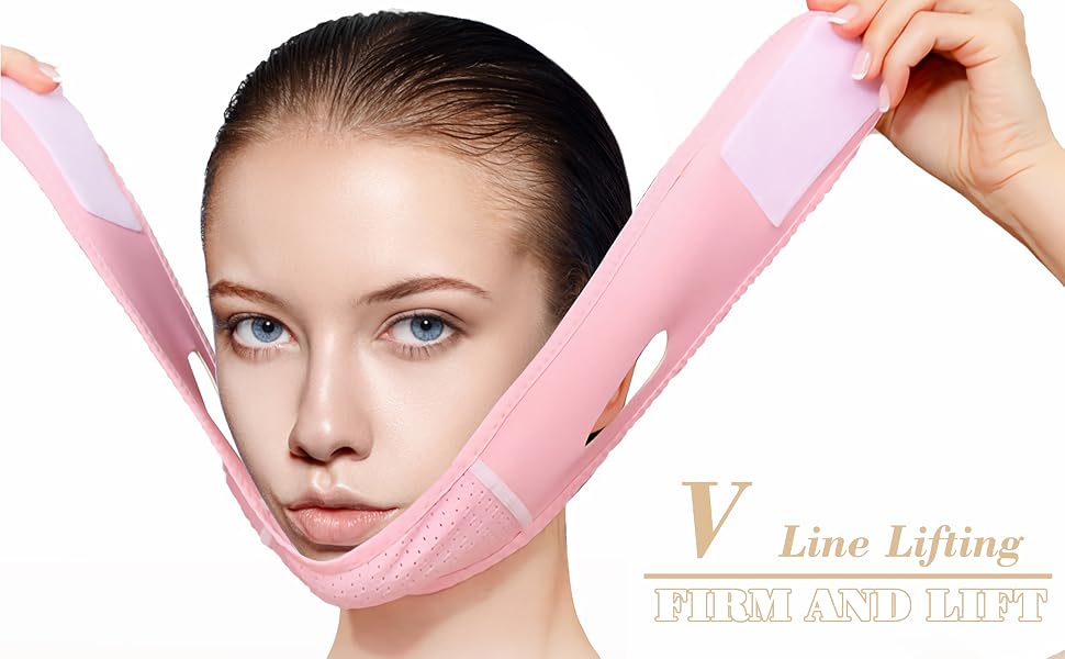 Reusable V-Line Lifting Facial Mask with Chin Strap, Daily Jaw Exerciser for Sagging Skin (Black)