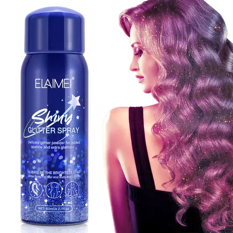 Elaimei Glitter Hack Cosmetic Spray - 60ml Holographic Liquid Gel, Body Shimmer, Sparkle, Silver Head-to-Toe Hair + Body Glow, Spray for Adults' Hair, Skin, or Clothing, Glamour Makeup Product,familyfun