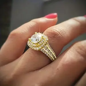 Elegant 14K Gold Plated Cubic Zirconia Engagement Ring, Luxury Jewelry Gift for Wedding/Engagement Party, Great Bridal Gift