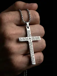 Stainless Steel Cross Pendant Necklace with Bible Verse Engraving, Unisex Jewelry with 24 Inch Chain, Perfect Gift for Any Occasion