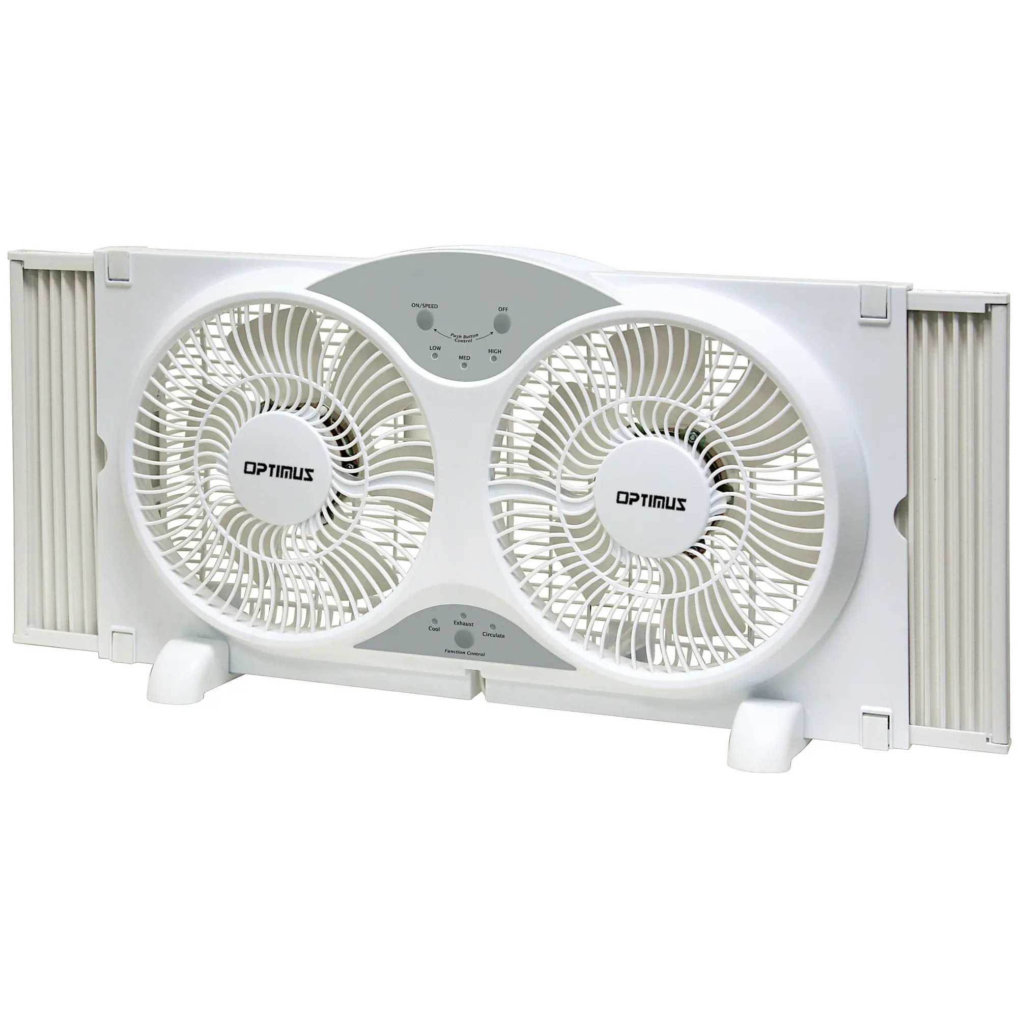 Optimus F-5288 9" Reverse Twin Window Fan with Remote & LED - White