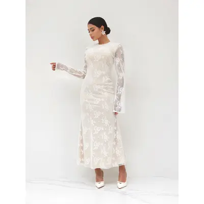 Perdita Long Sleeve Lace Maxi Dress Cream - TikTok Shop