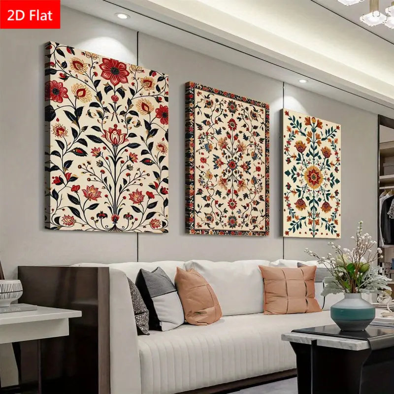 3-Piece Framed Waterproof Glossy Floral 2D Canvas Wall Art Prints - Home Christmas Decor, Christmas Gift, Local Warehouse, for Bedroom Living Room (Home Supplies, Flowers Wall Arts)