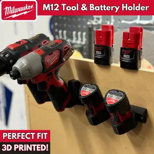 Milwaukee M12 Tool and Battery Mount- 3D Printed Wall Mount