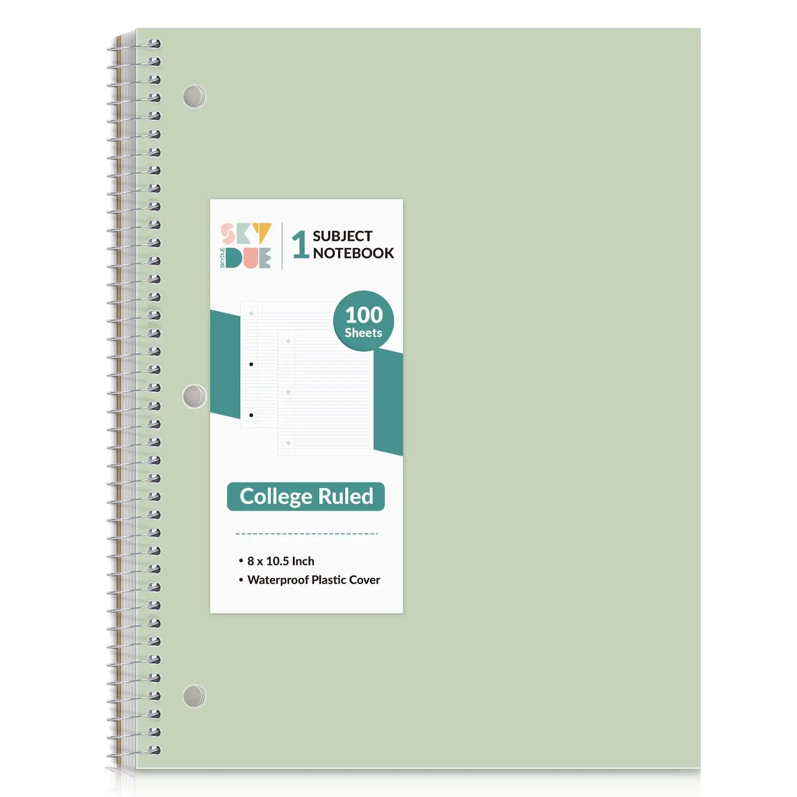 SKYDUE College Ruled Spiral Notebook - 8"x10.5", 1 Subject, 100 Sheets, 3-Hole Punched, Felt Busy Book for Back to School Shopping, School Supplies, College Supplies