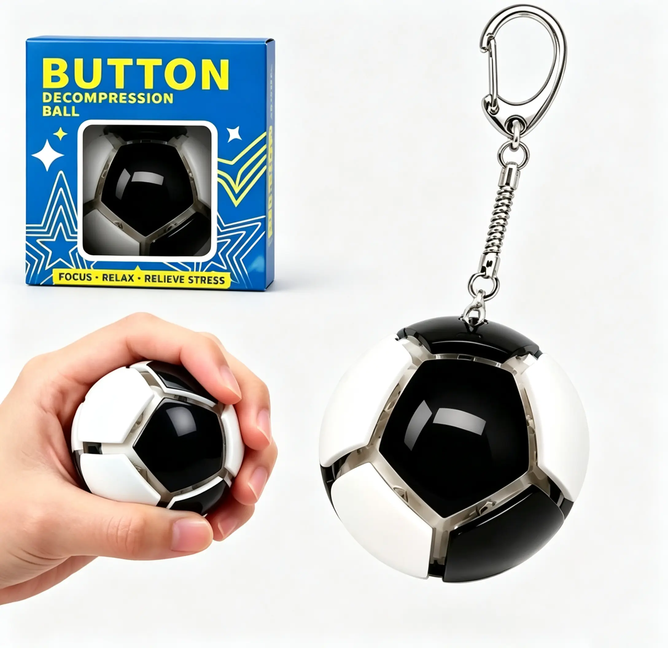 Soccer Fan Gear Fidget Keychains 12 PCS Click , Ball-Shaped Mechanical Click Switch Sensory Toys, Portable Keychain Fidgets for Teens, Adults, Party Favors, Goodie Bags