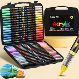 60 Colors Acrylic Paint Markers, Soft Brush Markers Pens,With Handheld Storage Box,Acrylic Paint Pens for Rock Painting, Ceramic, Wood, Canvas, Glass, Stone, Fabric, Card Making, DIY & Art Supplies