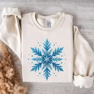 Winter Snowflake Sweatshirt – Blue Holiday Crewneck – Trendy Christmas Pullover for Women & Men