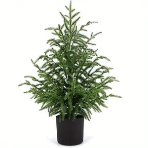 1 piece of Norfolk simulation small tree with Christmas atmosphere, with pot but no soil, you need to fill the soil yourself, artificial green plant bonsai table entrance decorative item Artificial Potted Plant