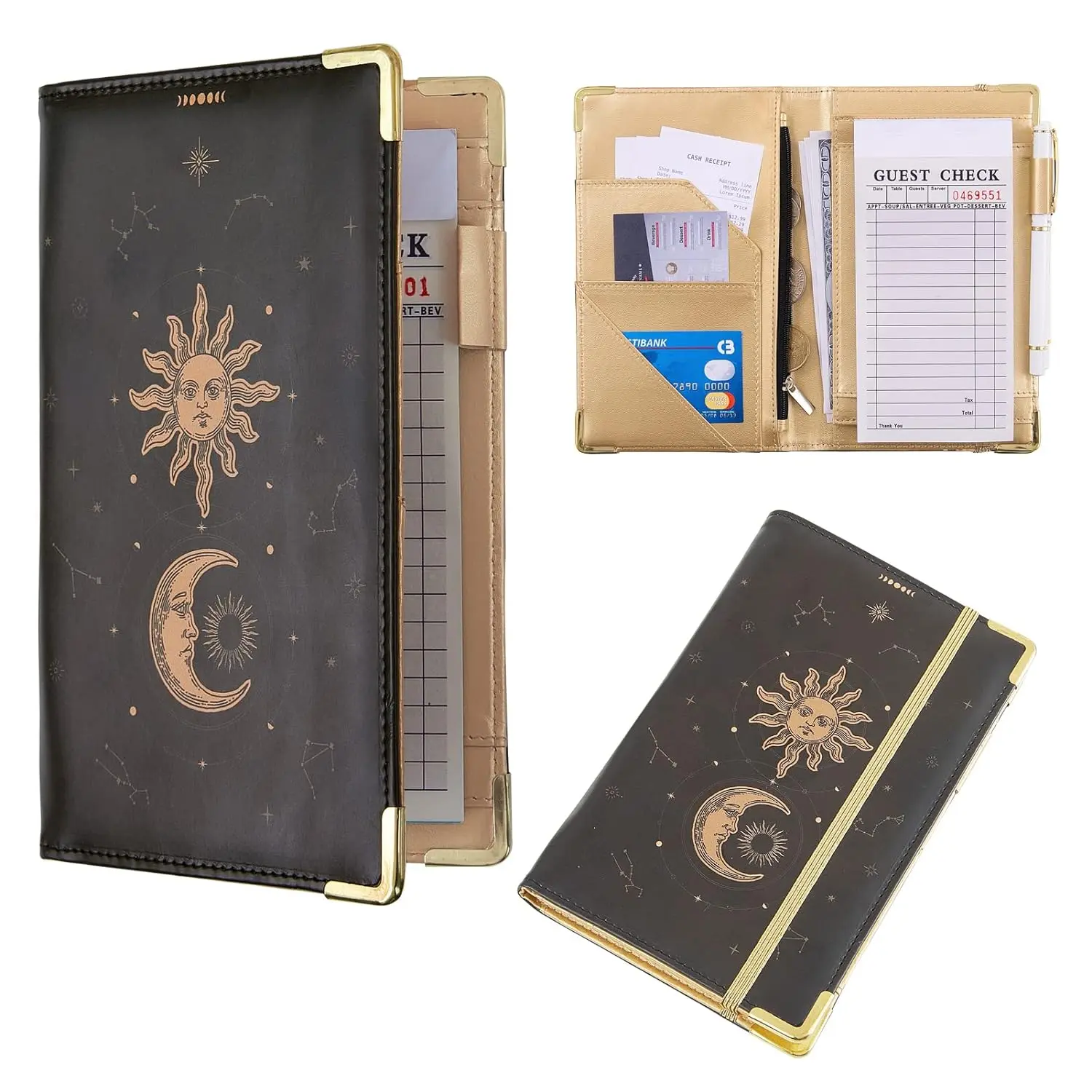 Server Waitress Book with Money Zipper Pocket Serving Organizer Notepad Fits Apron