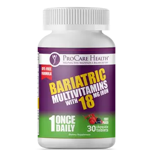 ProCare Health Bariatric Multivitamins with 18mg Iron Dye-Free Chewable Tablets Fruit Punch Flavor 30 Count Once Daily Supplement