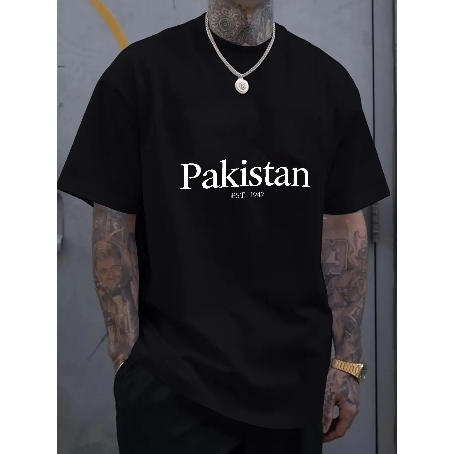 Men's Pakistan Independence Day T-Shirt - White with Pakistan Map & 1947 Establishment Year Print, Casual Round Neck Short Sleeve, Breathable Summer Comfort, Pakistani Heritage Apparel for Men, Machine Washable Casual Attire, Geometric Pattern Design, Rel