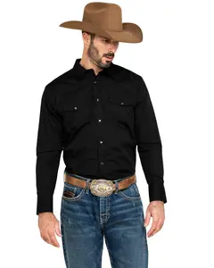 Gibson Trading Co Men's Basic Solid Long Sleeve Pearl Snap Western Shirt - Gmba17w108-Blk
