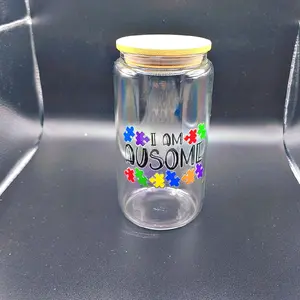 Autism awareness  I am ausome 16 oz glass tumbler with stainless steel straw and a cleaning brush.