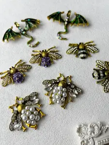 Alloy Semi-finished Products Rhinestone Honey Bee Dinosaur  Embellishments Decorative Accessories DIY Half-Finished Random Colors 2 Pieces Pack Perfect for Phone Case Keychain Handbag DIY Decorations