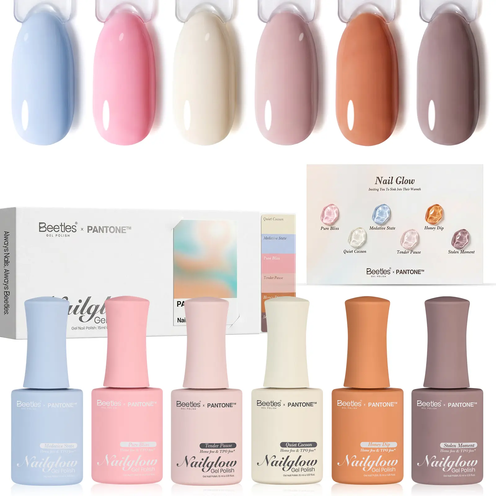 [LIMITED COLLAB]Beetles Gel Polish x PANTONE Nailglow Color Gel Set, HEMA TPO & TMPTA Free | 6 Colors 15ml Soak Off Led UV Gel DIY Manicure Home Salon Gifts for Women