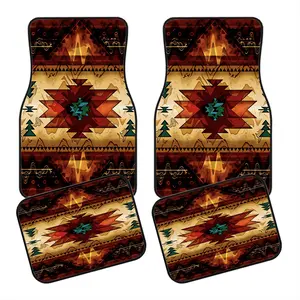 Navajo Retro Tribal Car Floor Mats, Non-Slip Polyester, Durable Absorbent, Easy to Clean, Suitable for Trucks Vans Suvs Front Rear Seats, Car Accessories