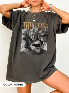 Thug Life Shirt, Thug Life Retro Graphic Tee, Oversized T-Shirt, 90s Inspired Hip Hop Shirt, Unisex Casual Wear, Fun Graphic T-Shirt, Available in Various Colors & Sizes, Machine Washable, U Neck, Medium Length - Menswear, Fabric