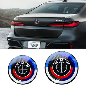 Bmw 7-Piece Car Emblem Set Anniversary Fiber Style 56/68mm Wheel Cap + 72/81mm Front Rear Mark + Steering Wheel Adapter