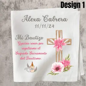 Recuerdos de Bautizo, Personalized Baptism Favors Eden Andres Custom Napkins 17x17 Polyester Cocktail Napkins with Angel Design & Custom Text for Christening