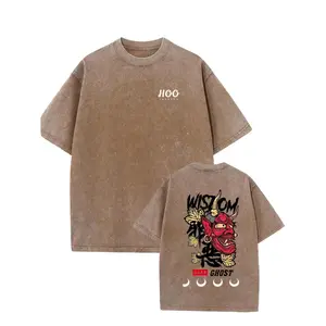 [Ghost Print Tees] Oversized Ghost Print Solid Drop Shoulder T Shirts - Vintage Streetwear Basic Tees Baggy Hip Hop Unisex Tops Acid Wash Casual Loose Fit Crewneck