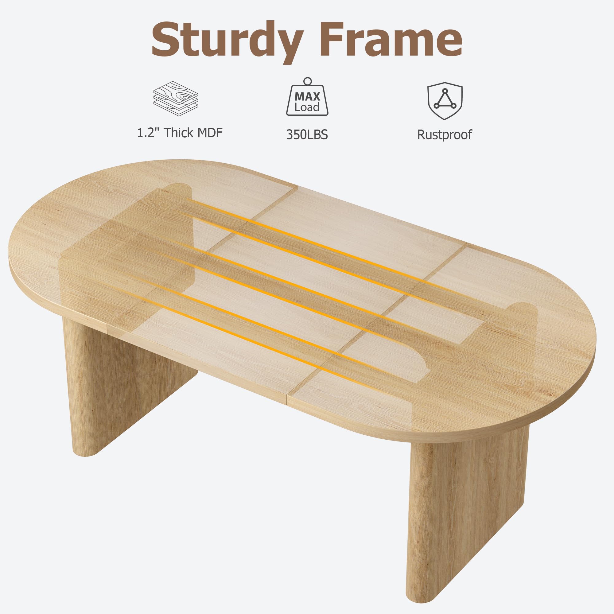 Modern Farmhouse Oval Dining Table ONLY TABLE, Seats 6-8, 70.8 Inch, Thick Sturdy Wooden Base, Spacious Tabletop for Dining Room, Kitchen and Living Room, Available in Classic Gray, Natural, Black, Farmhouse Style Table, 70.8X35.43"