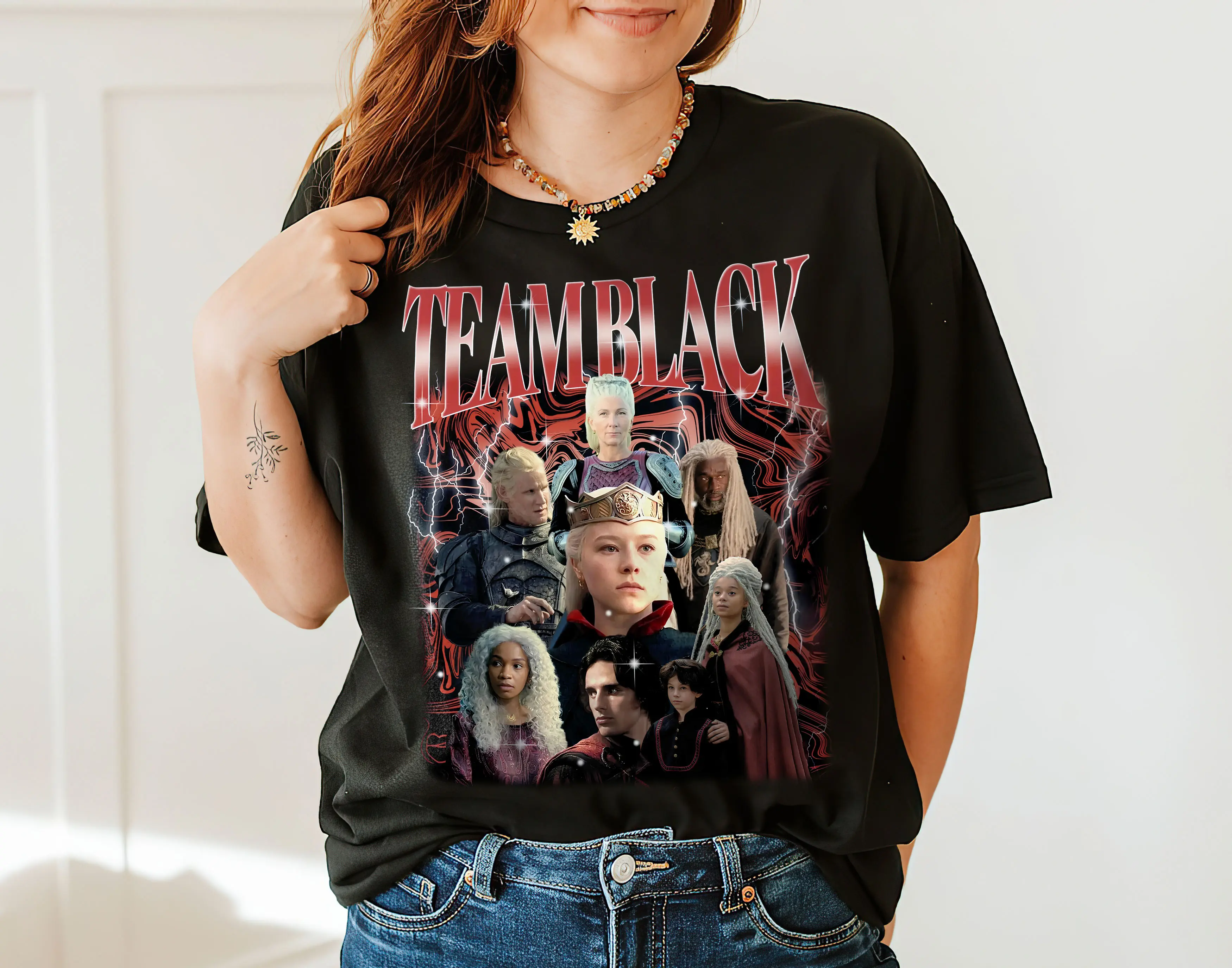 Team Black 90s Vintage Bootleg Style Shirt, HOTD Shirt, House of Targaryen Shirt, GOT Shirt