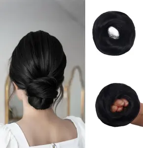 curly bun hair Piece Elastic Ponytail extensions Real Synthetic Chignon Hair Claw Free buns for Women Effortless Styling Double Messy Buns Sleek Updos Glueless Pre Style