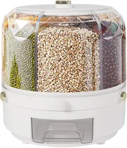 Effortless Grain Storage & Dispensing!  6-Grid Rice Food Grain Dispenser With 360° Rotation - Large Opening Design Pantry Container For Oats, Mung Beans, Corn Kernels, Millet (White)! Kitchen Utensils
