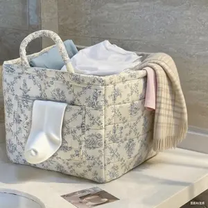 Foldable Laundry Basket Boho  Storage Basket Floral Quilted Fabric  Storage Basket Handles Large Laundry Baskets for Clothes and Dolls