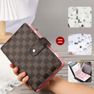 A7 Budget Mini Binder Wallet Planner Notebook, Faux Leather Grid Ring Bound Journal, 36 Schedules, 6 Zipper Pockets, Multifunctional Storage