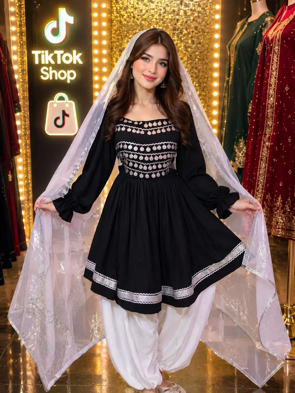 Women's Modest Traditional Handmade Afghan Kuchi 3-Piece Tribal Dress Set - Classy Embroidery, Mirror Work, Soft Trouser Bottom for Festivals, Parties, Clothes, Elegant, Matching, Comfortable, Ready‑Stitched Set