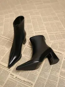 Women's Vintage Classic High Heel Boots, Autumn Winter New Thick Sole British Style Short Boot, Slimming Genuine Leather Shoes