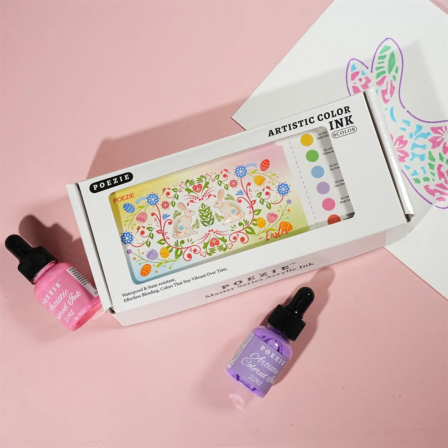 6Colors Acrylic Drawing Ink with Dropper, Non-fading Permanent Ink, High Coverage for Artist Airbrush, Pouring Art & Mixed Media