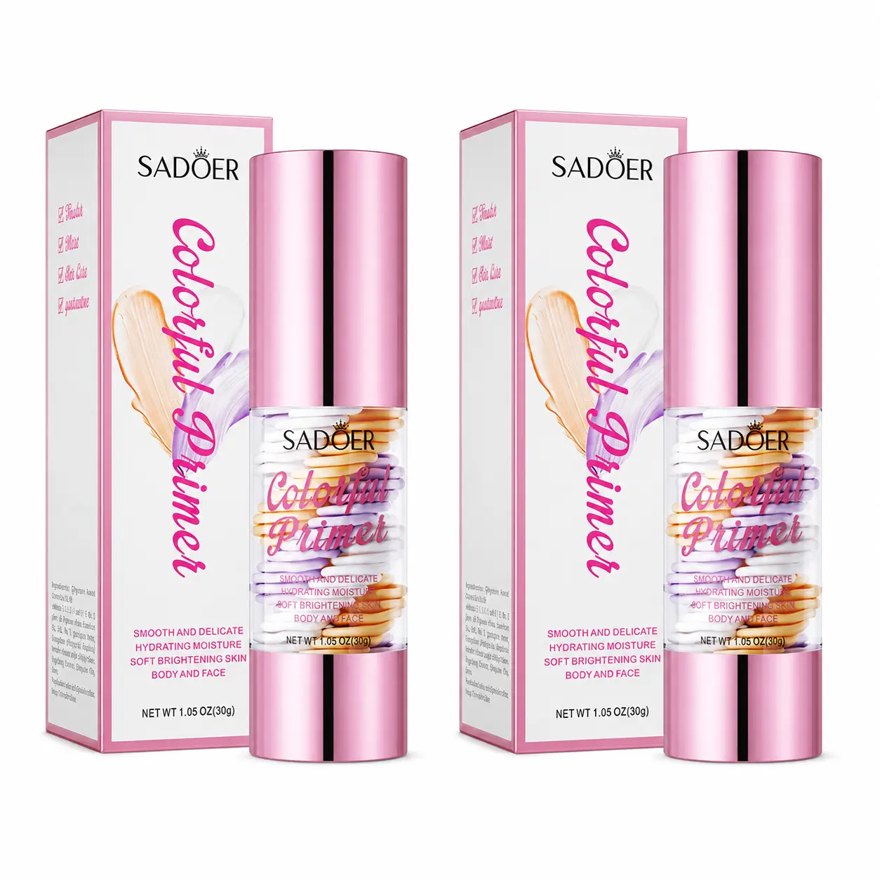 2-Pack 3-in-1 Alcohol-Free Hydrating Blurring Face Primer (30g) - Smoothing Makeup Base, Pore-Minimizing Blur Skin Corrector, Color Correcting, Brightening, Moisturizing for All Skin Types, Natural Soft-Focus Finish, Daily Care