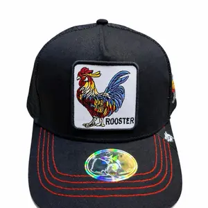 Rooster Hat with Vibrant Rooster Patch and Holographic Emblem Black Adjustable Cap