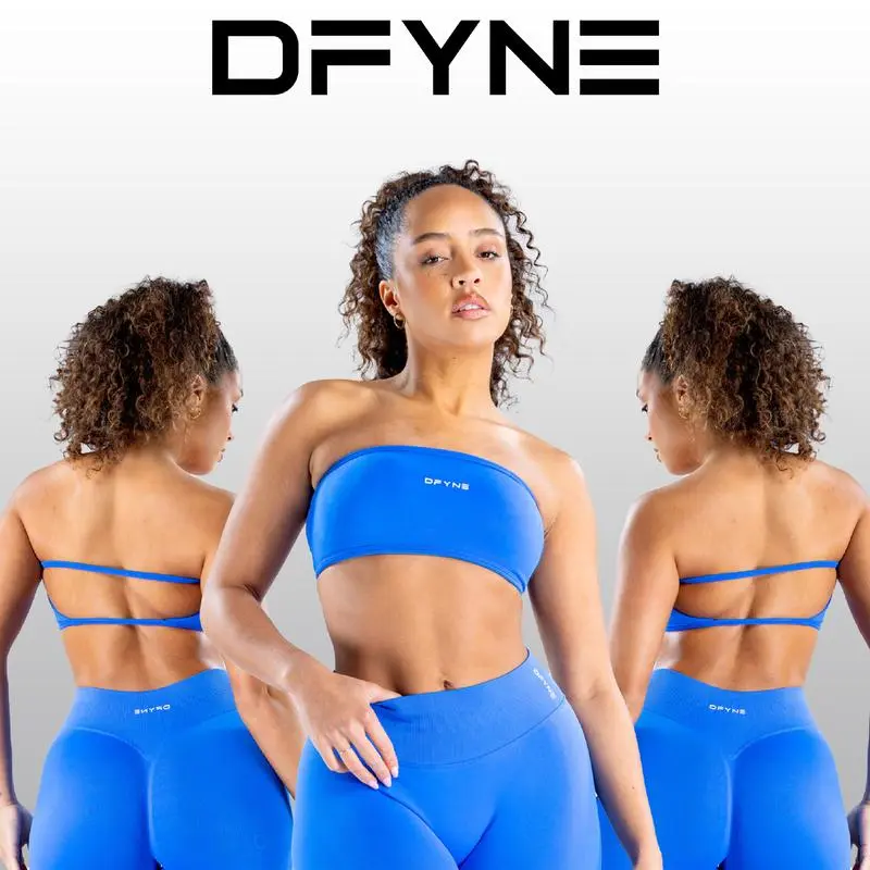 DFYNE Impact Backless Bandeau Off Shoulder Seamless Strapless Workout Top for Women Sculpting Stretch Fabric Gym-to-Street Style Pink Activewear