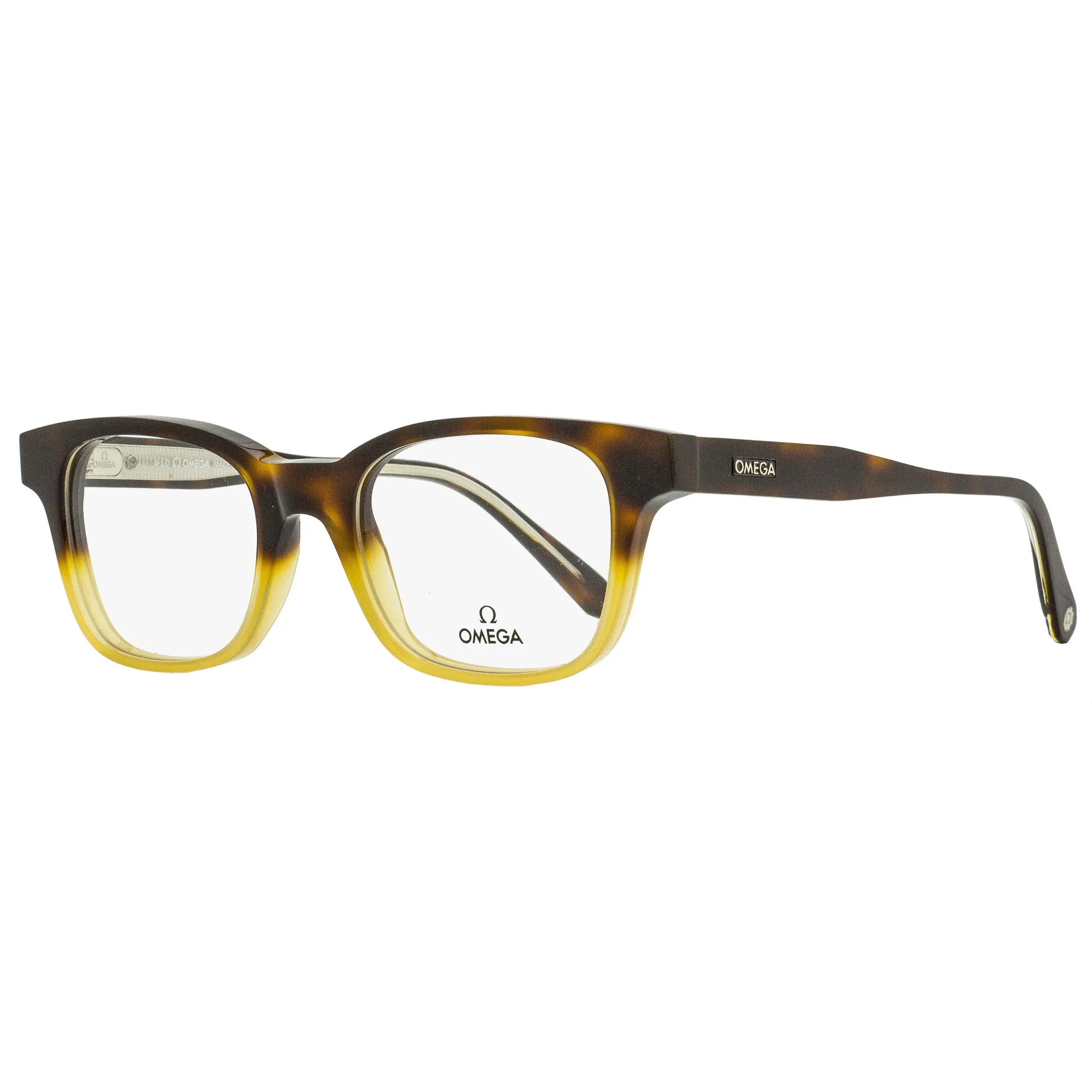 Omega OM5004H Men's Statement Eyeglasses, Classic Rectangular Acetate Frame in Havana-Honey Crystal, 52mm, Statement Frame Glasses, Classic Shapes, Adults, Contemporary Motifs, Demo Lenses Included, Daily Wear