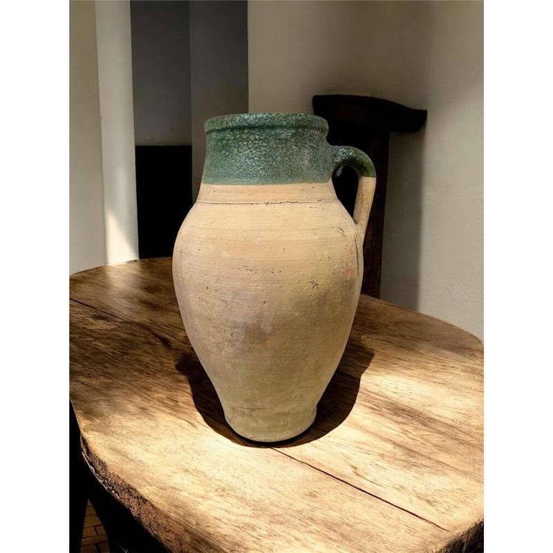 #2 Vintage Turkish Clay Jug with Green Glazed Rim